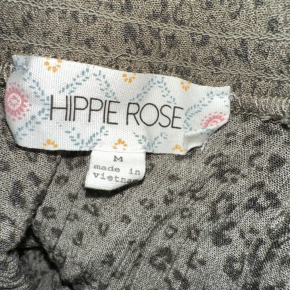 Women's Hippie Rose Blouse Size M Green Animal Print Long Sleeve - Picture 9 of 10